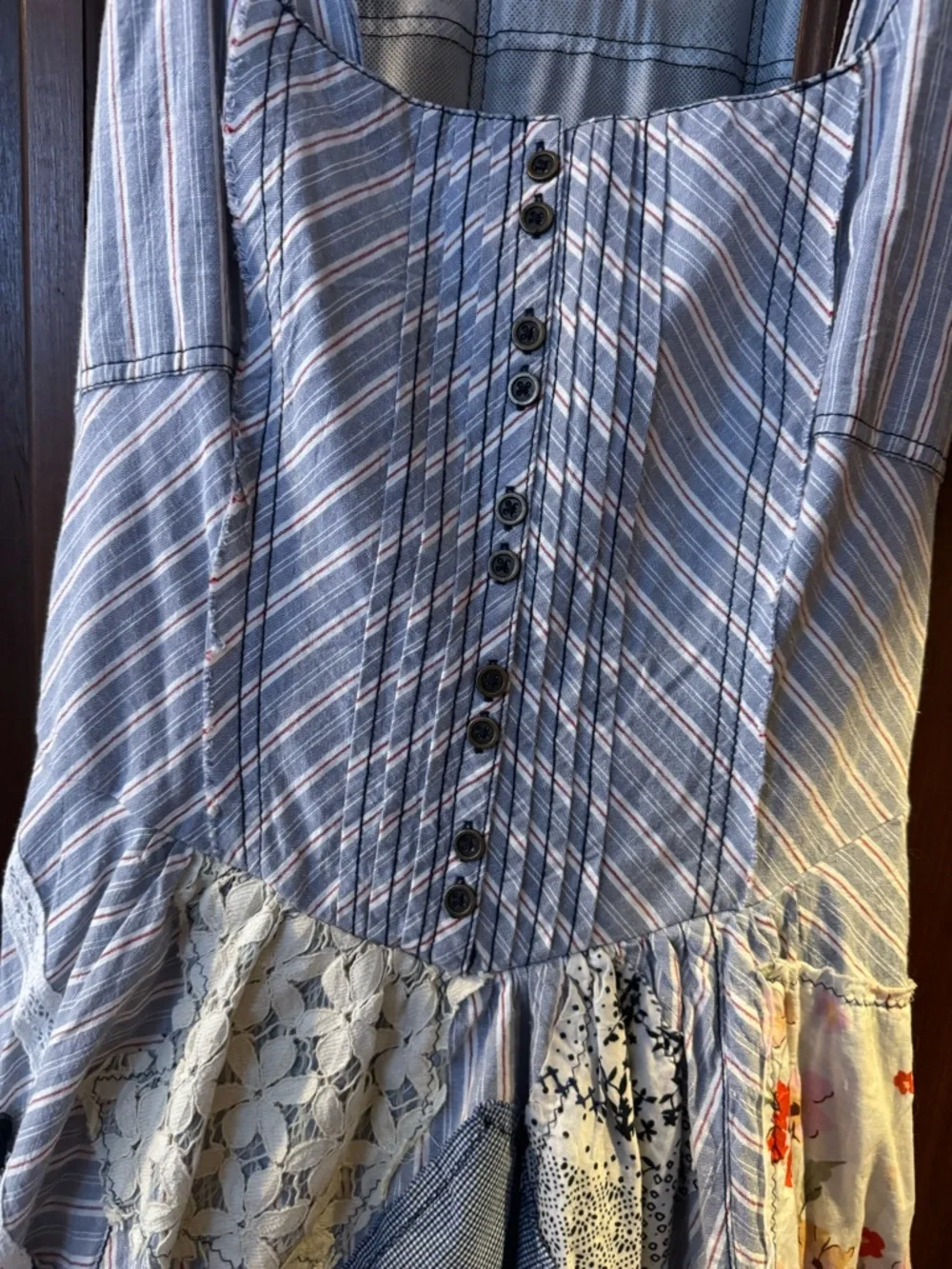 PILCRO by Anthropologie blue lace patchwork dress in blue motif size 12 - Picture 3 of 6